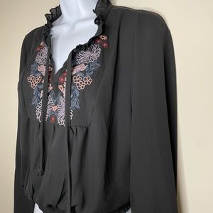 Blue Rain - Francesca’s Collections Long Sleeve Crop Top Embroidered Florals